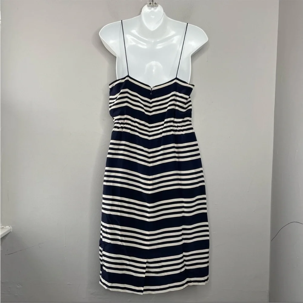J CREW Navy Blue White Silk Striped Summer Dress - Picture 4 of 9